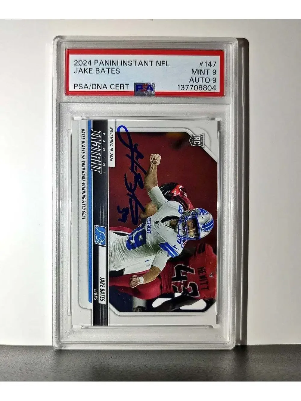 Jake Bates Rookie 2024 Panini NFL #147 Detroit Lions PSA 9 Auto 9
